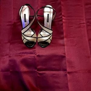 Silver and black 4 inch heel with straps